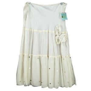 Solstice Tiered Ruffle Floral Skirt Boho Hippie Sequins Fairy Viscose Size L NWT